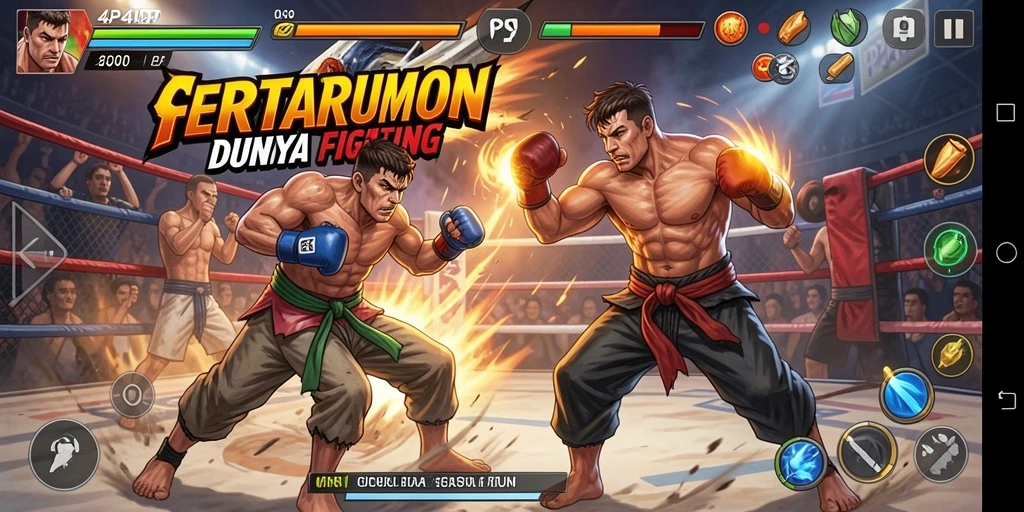 Screenshot gameplay seru dari 4P4P dalam aksi pertarungan.