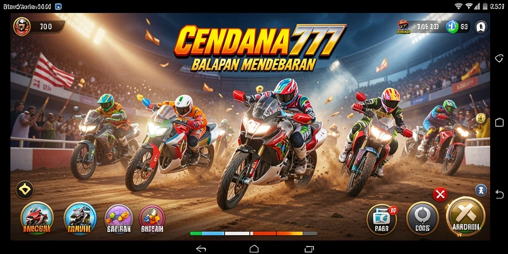 Tampilan gameplay seru CENDANA777 dengan mobil balap yang memukau.