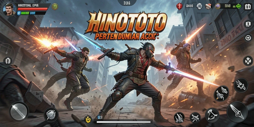 Screenshot gameplay HINOTOTO menampilkan pertarungan yang intens.