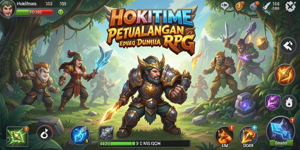 Screenshot HOKITIME menampilkan aksi heroik dalam pertempuran RPG.