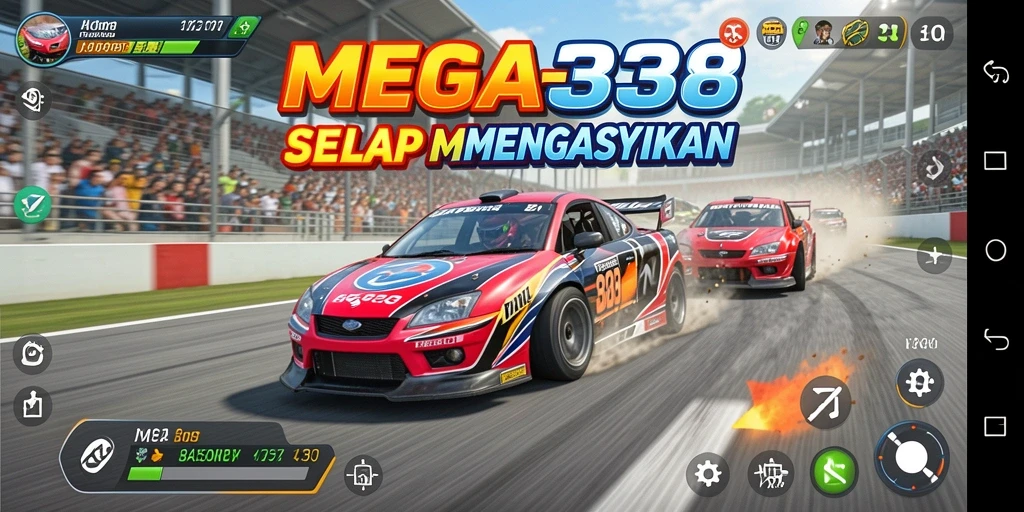 Tampilan gameplay MEGA338 yang menegangkan di lintasan balap.