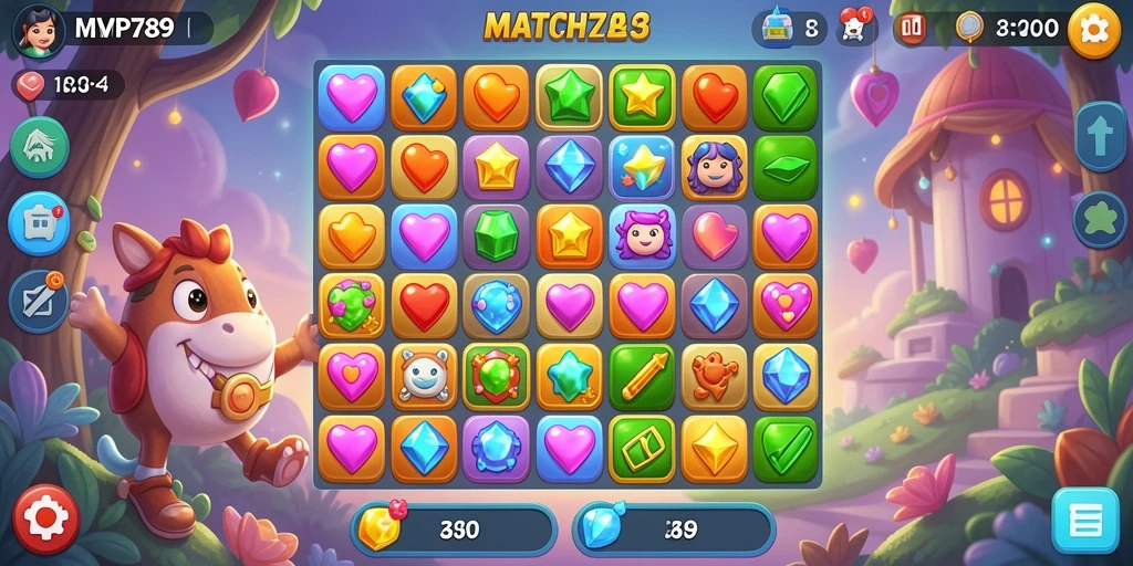 Screenshot utama MVP789 dengan tampilan gameplay Match-3 yang mengasyikkan.