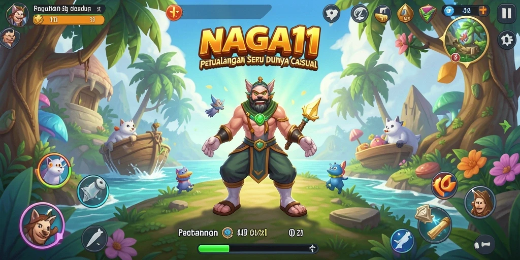 Tangkapan layar utama NAGA11 yang menunjukkan gameplay santai dan menghibur.