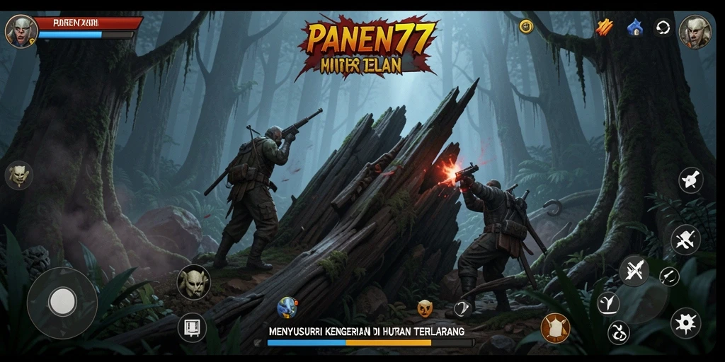 Screenshot dari gameplay yang menampilkan kengerian dalam hutan.
