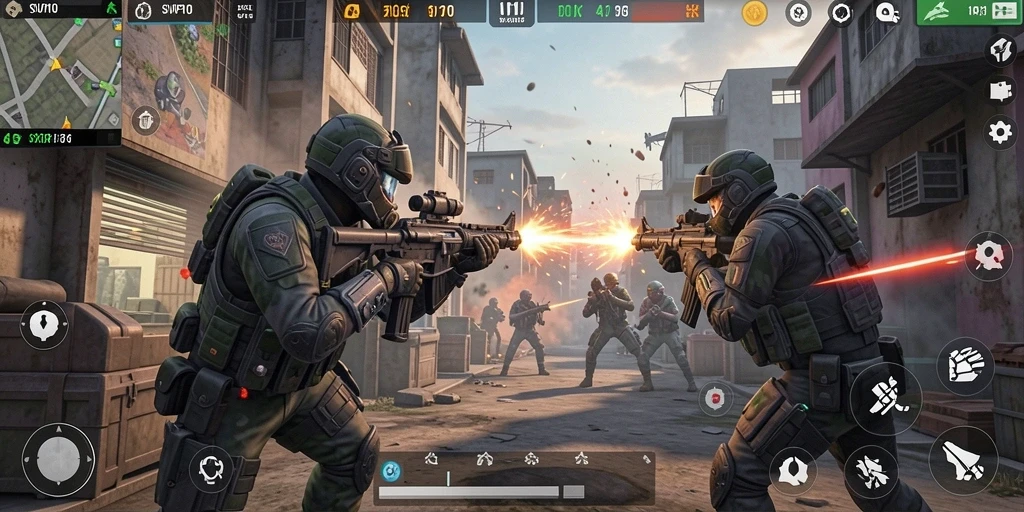 Tampilan seru gameplay SVIP10 dalam aksi tembak-menembak.