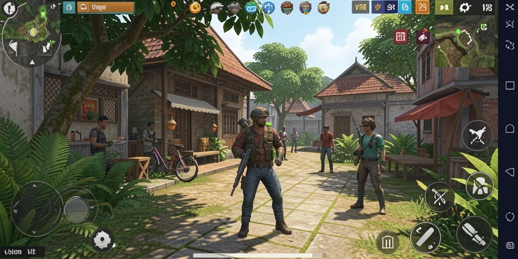 Screenshot dari gameplay V98 yang menunjukkan simulasi kehidupan yang dinamis.