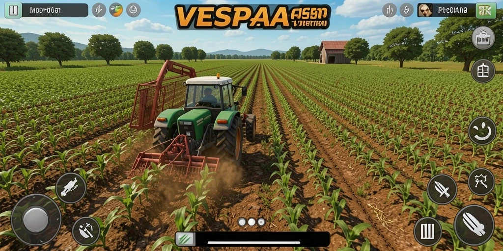 Tampilan gameplay VESPA69 yang menampilkan aktivitas pertanian seru.